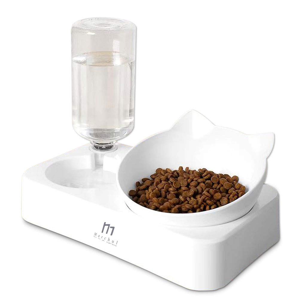 Marchul – Comedouro Duplo Inclinado para Gatos com Bebedouro