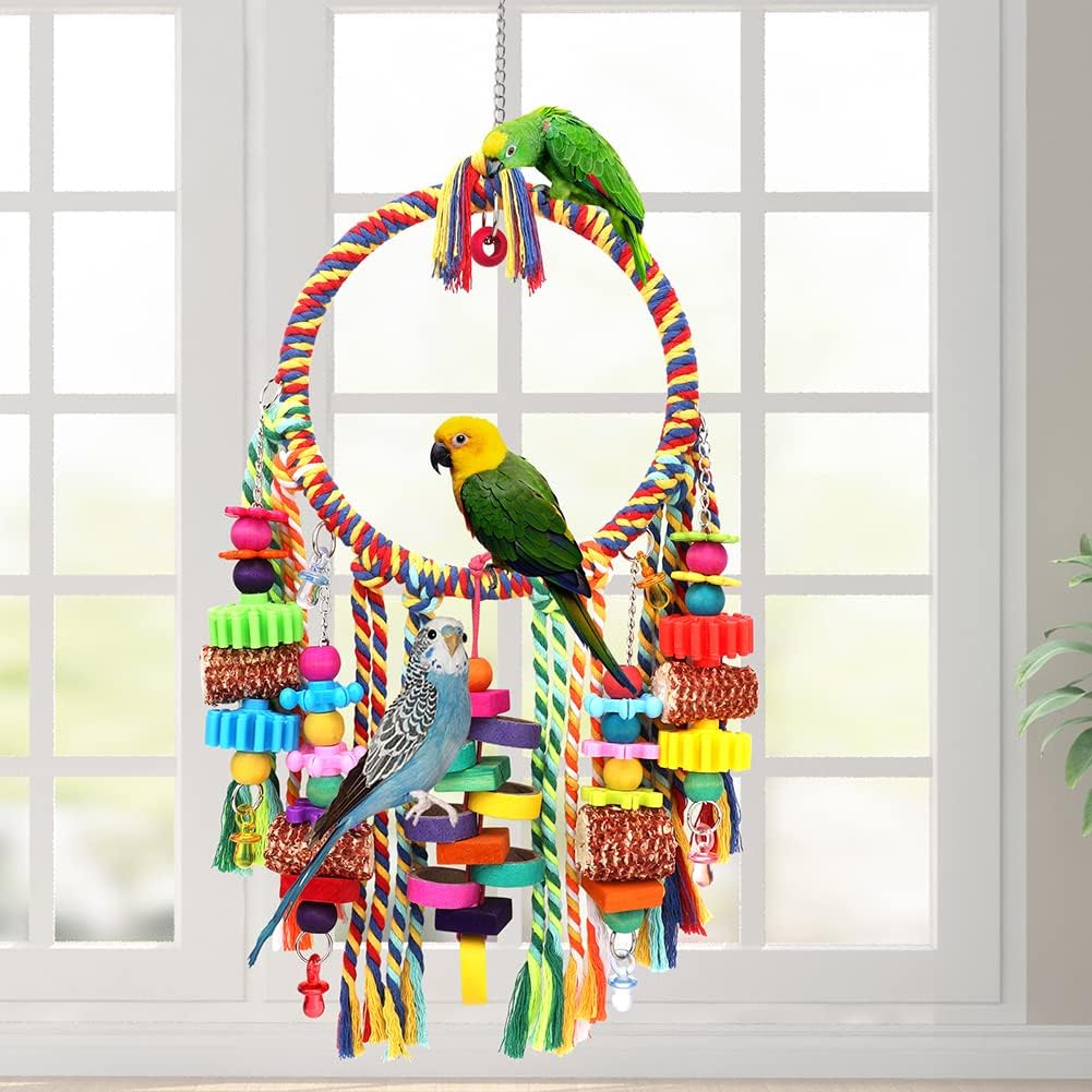 Rope Bird Toys, Corn Cob, Cardboard, Bagels, Wooden Blocks - Chew Toys for Budgies, Cockatiels, Conure, Lovebirds, Finches and Other Birds
