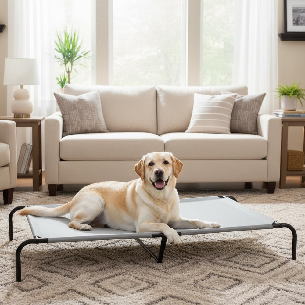 Amazon Basics Cooling Elevated Pet Bed for Dogs, X-Large, Grey, Fabric