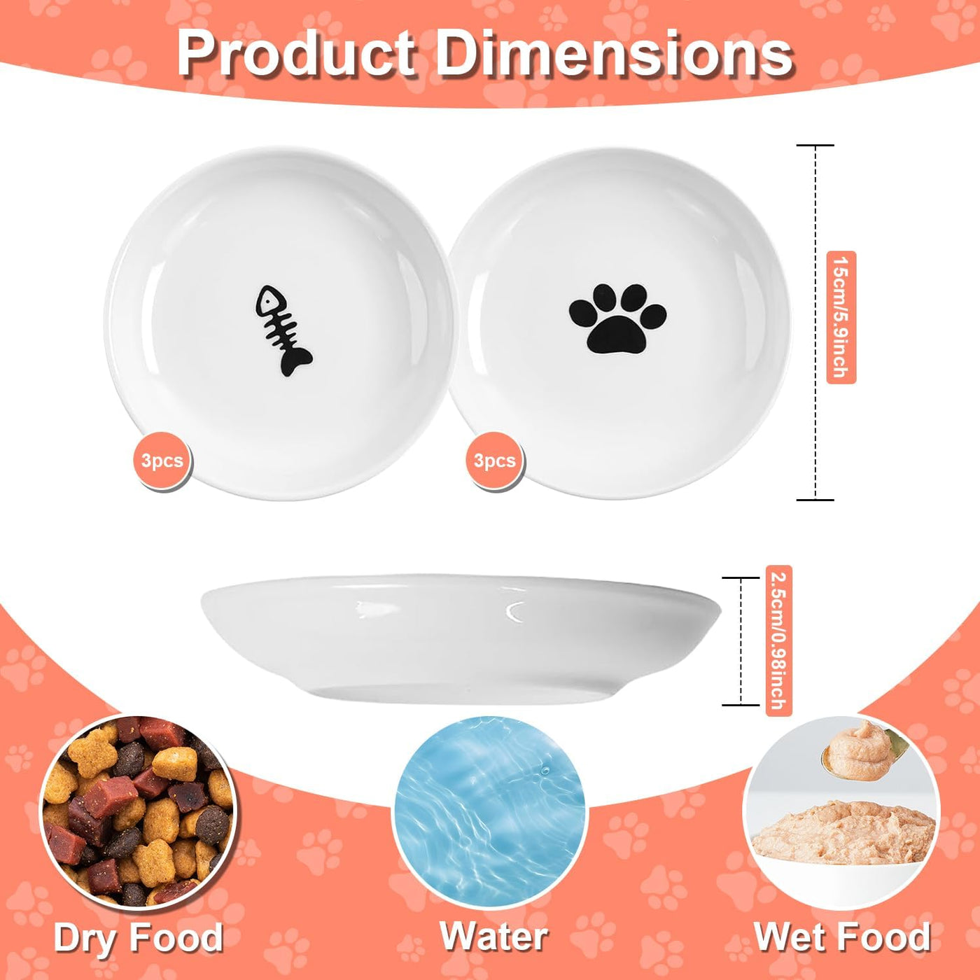 6 Pieces Cat Bowls, Ceramic Cat Feeder for Cats, Suitable for Kittens and Puppies