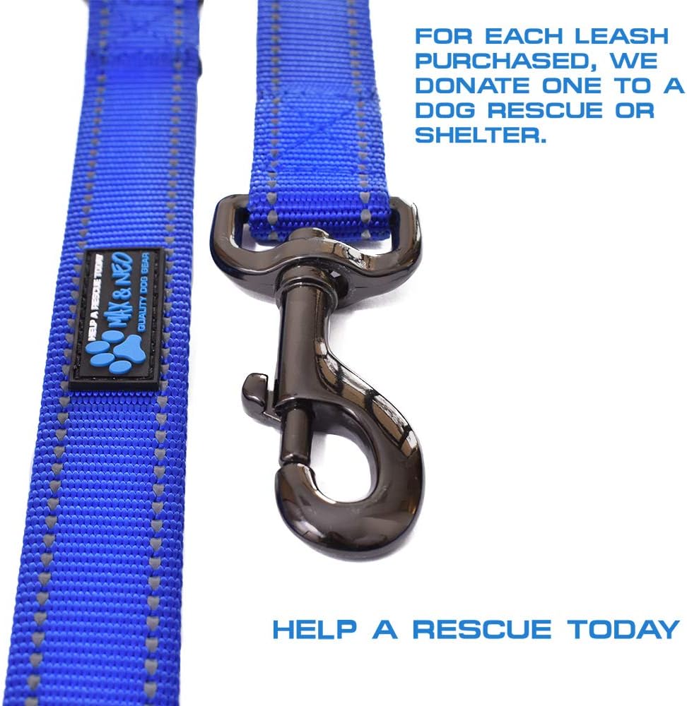 Heavy Duty Double Handle Reflective Nylon Dog Leash, 180cm, We Donate One Leash to a Dog Shelter for Every Leash Sold (Black)