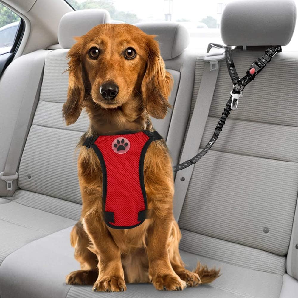 SlowTon Headrest for Dog, Dog Seat Belt for Car, Adjustable Safety Belt for Car, Safety Harness with Elastic Shock Absorber for Vehicles