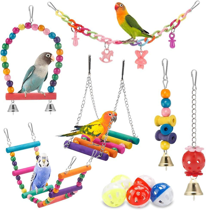 Standing Hanging Hammock Chew Toy Climbing Ladder Colorful Toys Suitable for Parakeet Cage Parakeet Cockatiel Minas Love Birds Finches