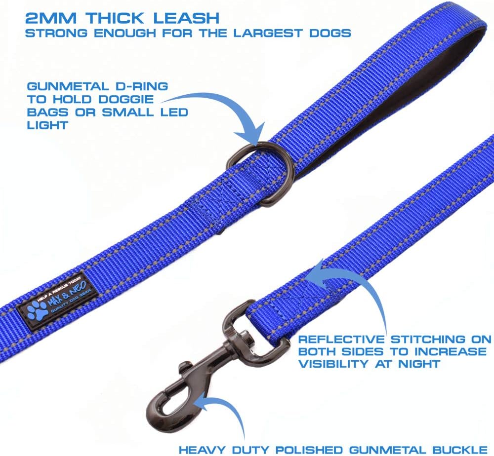 Heavy Duty Double Handle Reflective Nylon Dog Leash, 180cm, We Donate One Leash to a Dog Shelter for Every Leash Sold (Black)