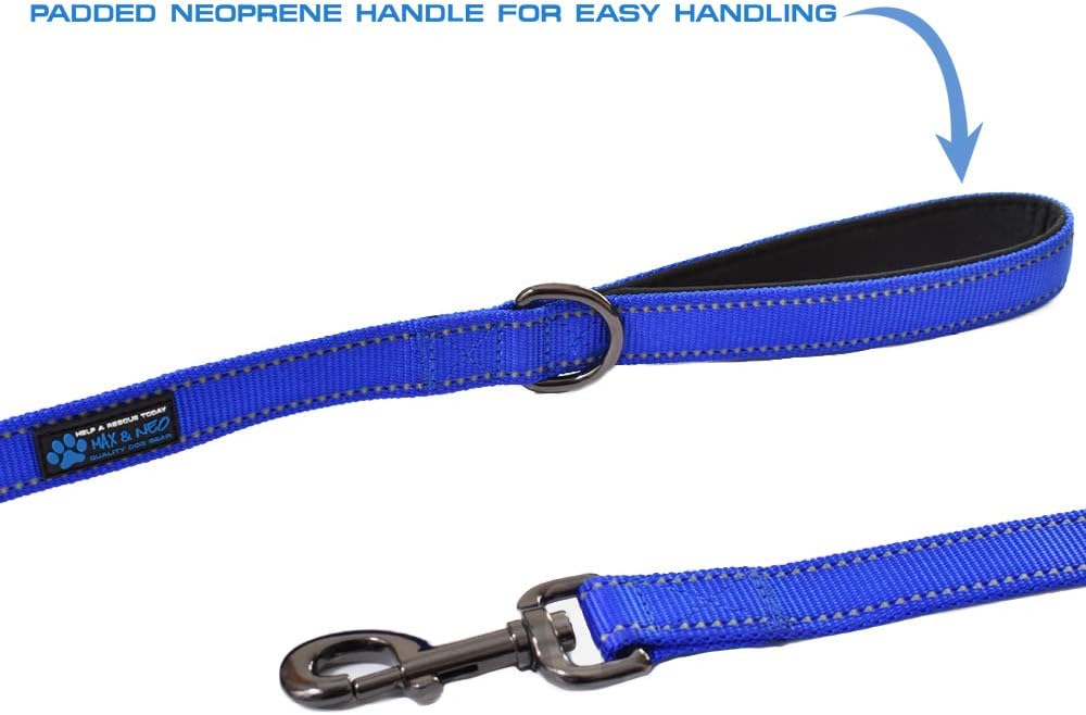 Heavy Duty Double Handle Reflective Nylon Dog Leash, 180cm, We Donate One Leash to a Dog Shelter for Every Leash Sold (Black)