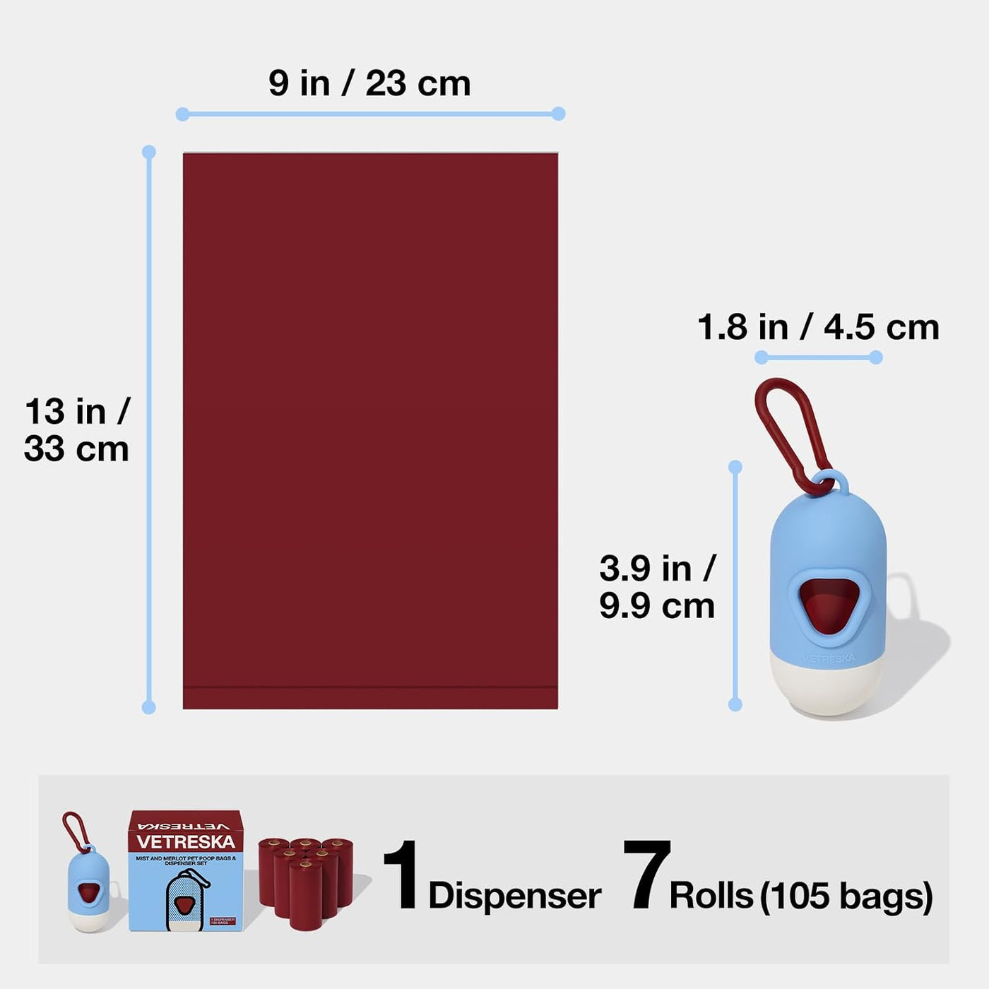 VETRESKA Dog Poop Bag Dispenser with 105 Bags, Leak Proof and Extra Thick
