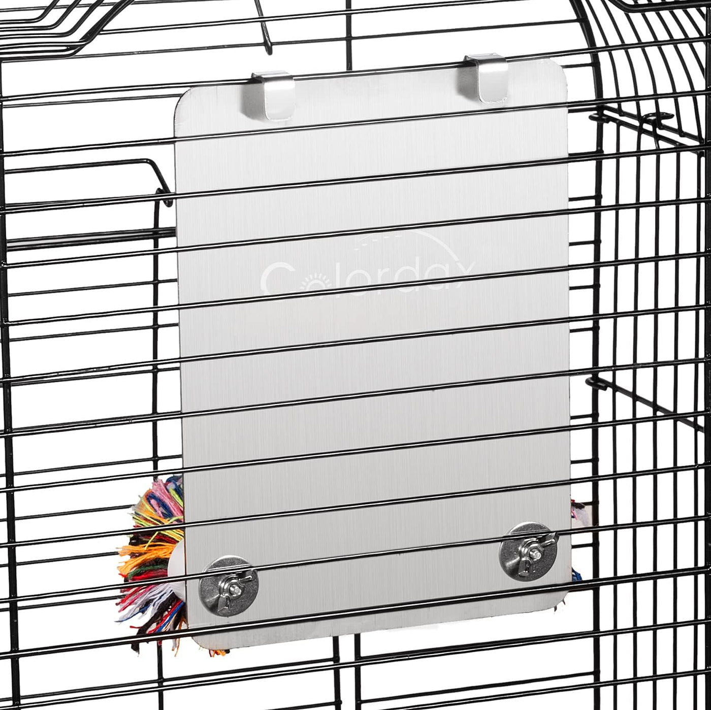 Colorday 7 Inch (18cm) Stainless Steel Bird Mirror with Rope Perch, bird Swing Toys, comfortable for Perch Grey African Parakeet Cockatiel Conure lovebir Finch canary