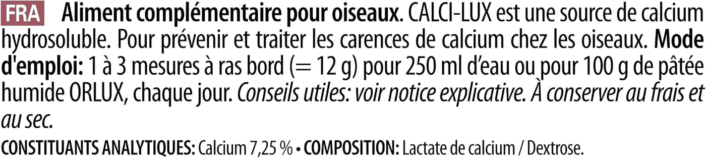 VERSELE-LAGA - Oropharma Calci-Lux - Calcium for Birds - to Strengthen the Skeleton and Eggshell - Water Soluble Format - 500g