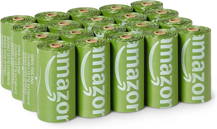 Amazon Basics Recycled Material Dog Waste Bags Without Dispenser Unscented 300 Bags (20 Packs of 15 Bags)