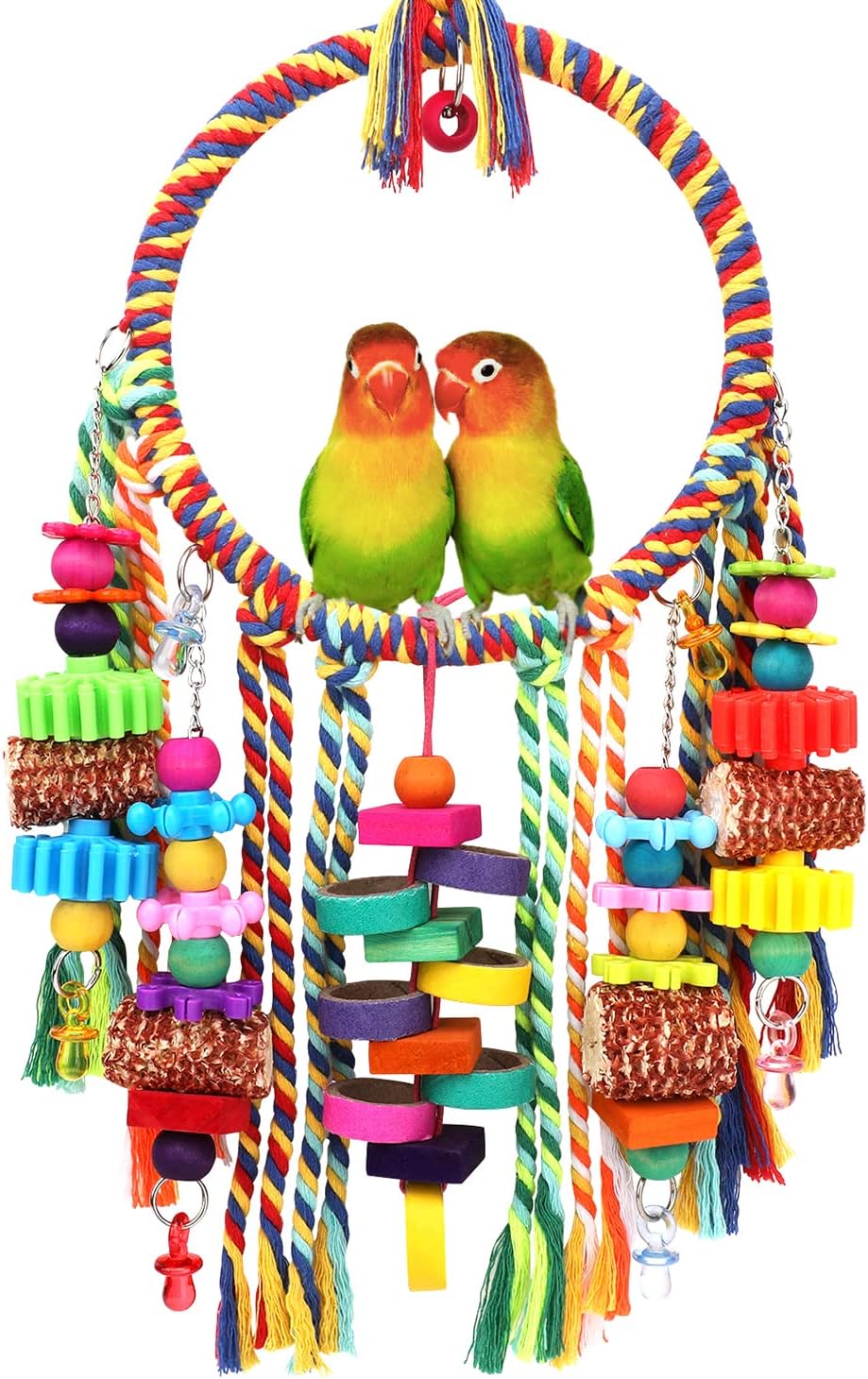 Rope Bird Toys, Corn Cob, Cardboard, Bagels, Wooden Blocks - Chew Toys for Budgies, Cockatiels, Conure, Lovebirds, Finches and Other Birds