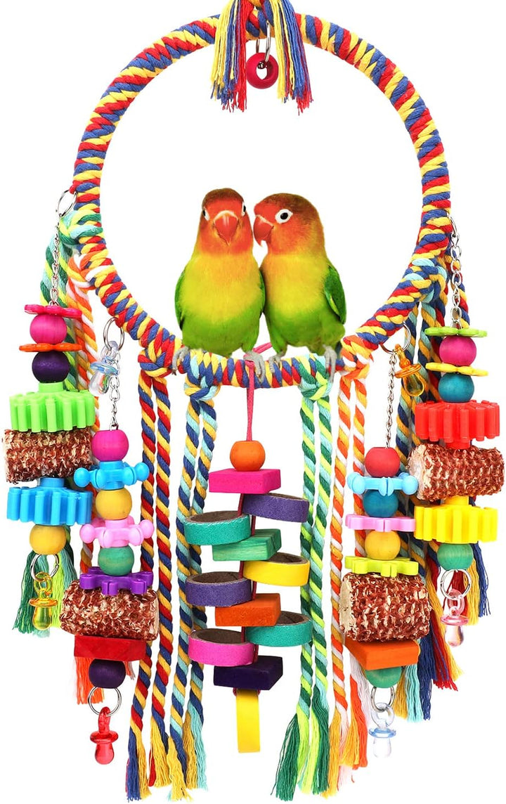 Rope Bird Toys, Corn Cob, Cardboard, Bagels, Wooden Blocks - Chew Toys for Budgies, Cockatiels, Conure, Lovebirds, Finches and Other Birds