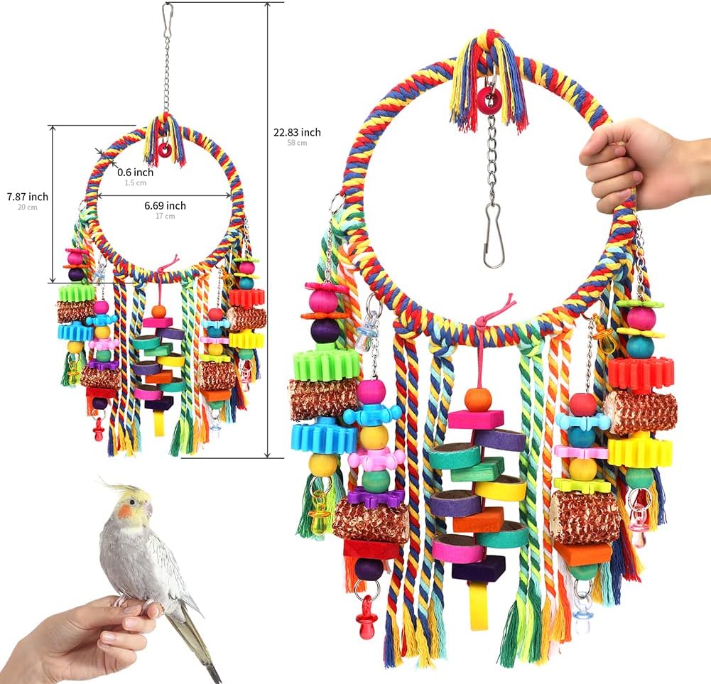 Rope Bird Toys, Corn Cob, Cardboard, Bagels, Wooden Blocks - Chew Toys for Budgies, Cockatiels, Conure, Lovebirds, Finches and Other Birds