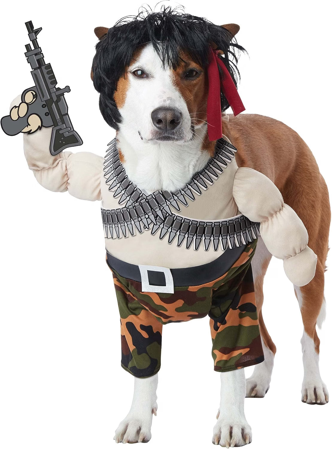 Disfarce de Herói de Ação para Cães – Pistola, Peruca e Bandolera