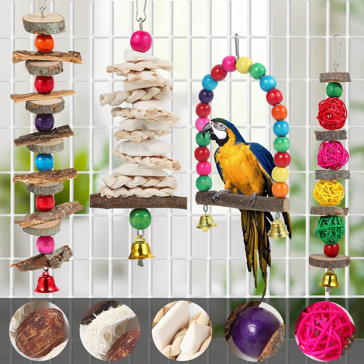 Bird Perch Toys Parakeet Toys 6 Pack Bird Cage Accessories Wooden Chew Toys Lovebird Parakeet and Other Small to Medium Size Birds