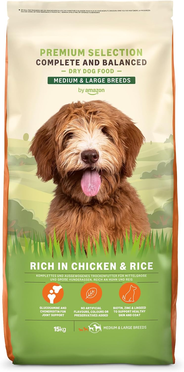 by Amazon Complete Dry Adult Dog Food Rich in Chicken and Rice, 15 kg (Pack of 1) (Formerly a Lifelong Brand, Same Product)