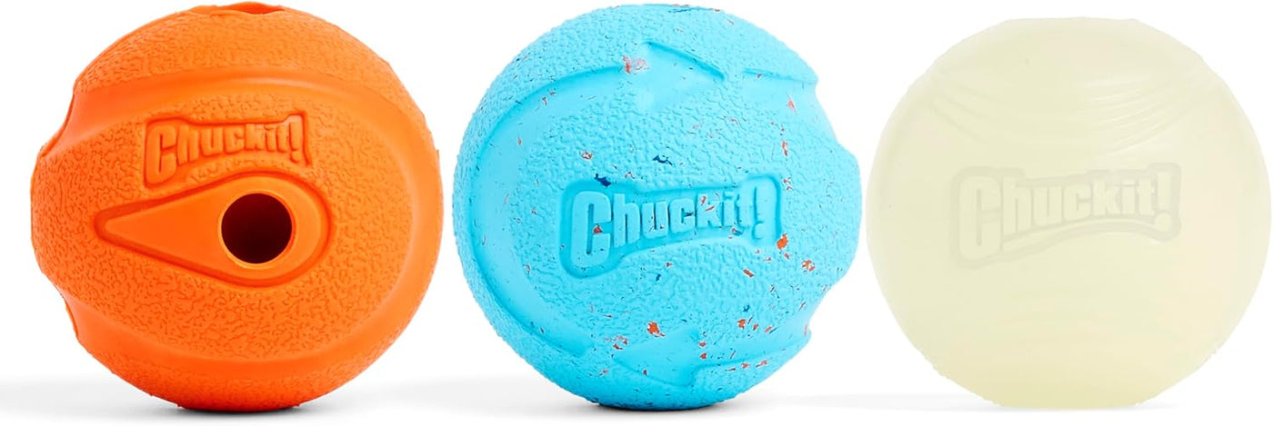 Chuckit! POPURRÍ Dog Toy 3-Pack Ball Whistle, Glow, Bounce Medium