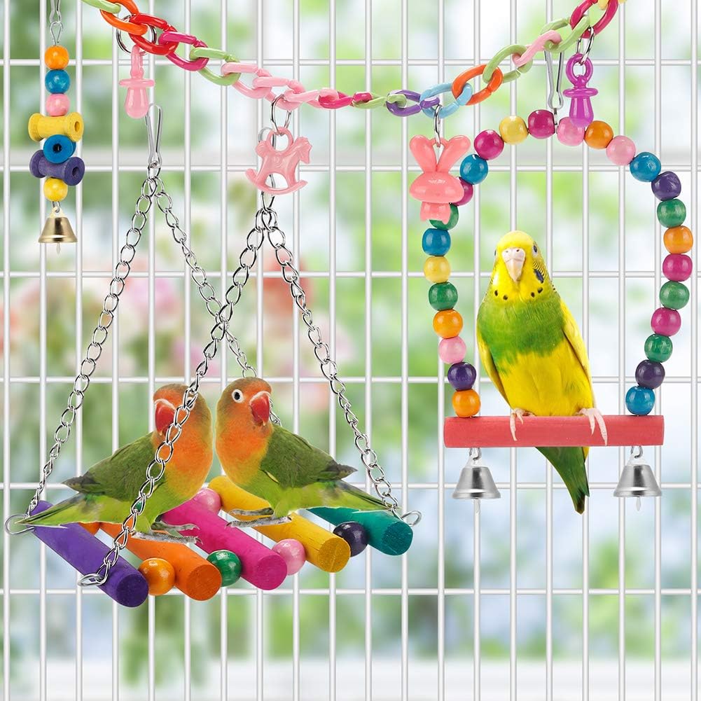 Standing Hanging Hammock Chew Toy Climbing Ladder Colorful Toys Suitable for Parakeet Cage Parakeet Cockatiel Minas Love Birds Finches