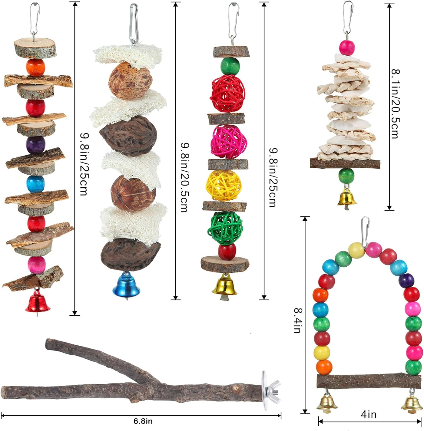 Bird Perch Toys Parakeet Toys 6 Pack Bird Cage Accessories Wooden Chew Toys Lovebird Parakeet and Other Small to Medium Size Birds