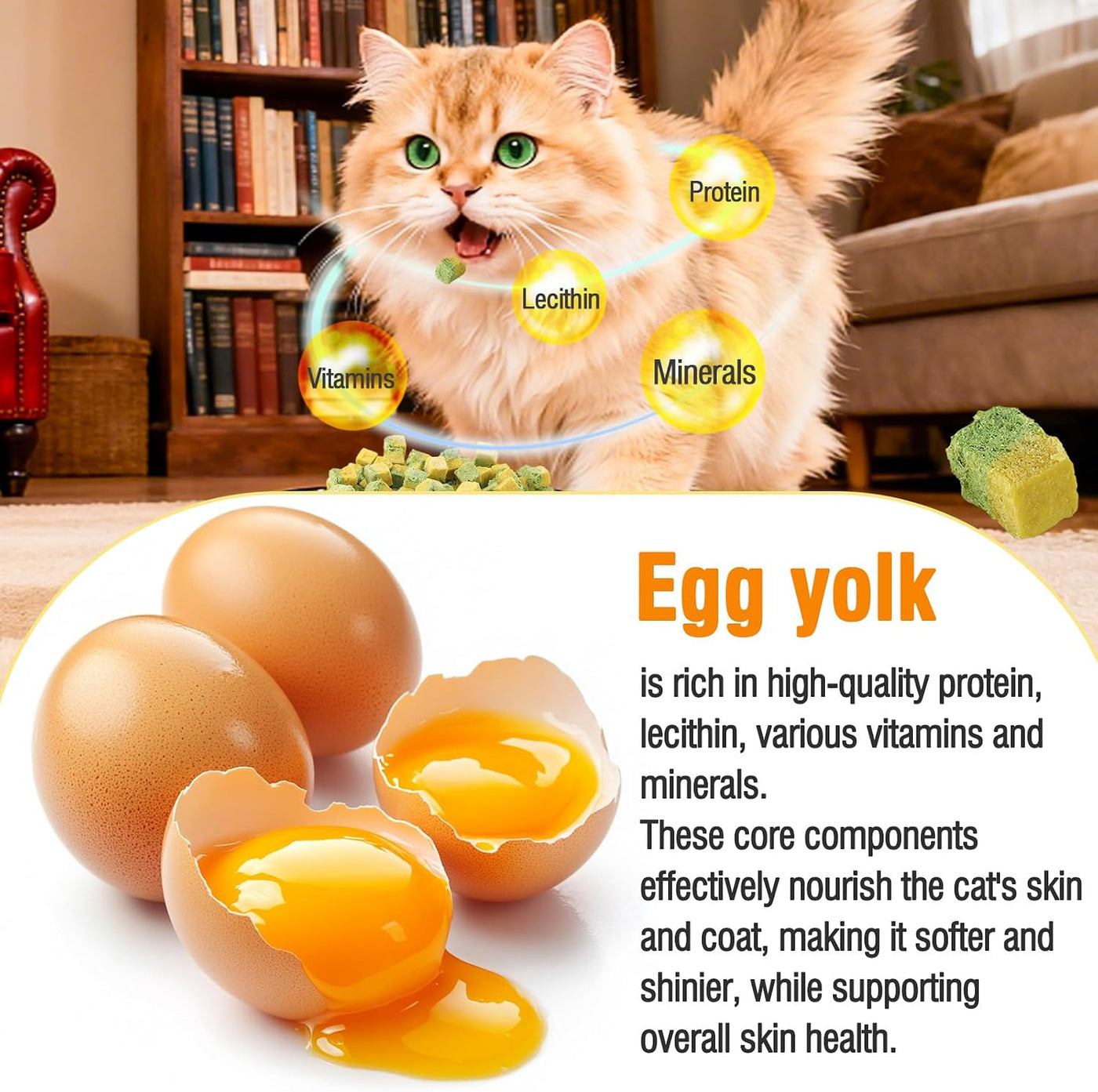 Freeze-Dried Cat Snacks with Grass & Egg Yolk, Catnip Snacks for Cats, Hair Ball Control and Healthy Hair