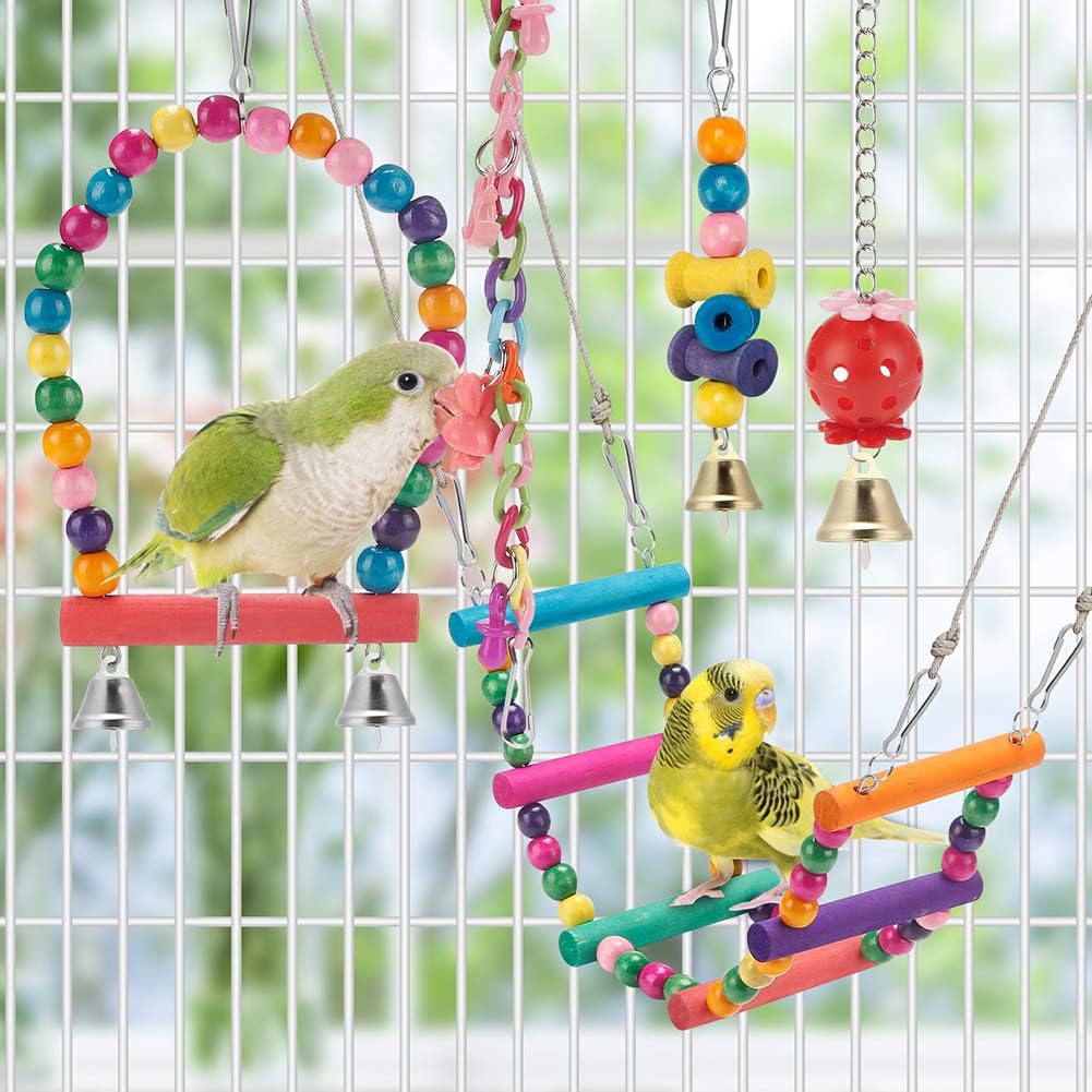 Standing Hanging Hammock Chew Toy Climbing Ladder Colorful Toys Suitable for Parakeet Cage Parakeet Cockatiel Minas Love Birds Finches