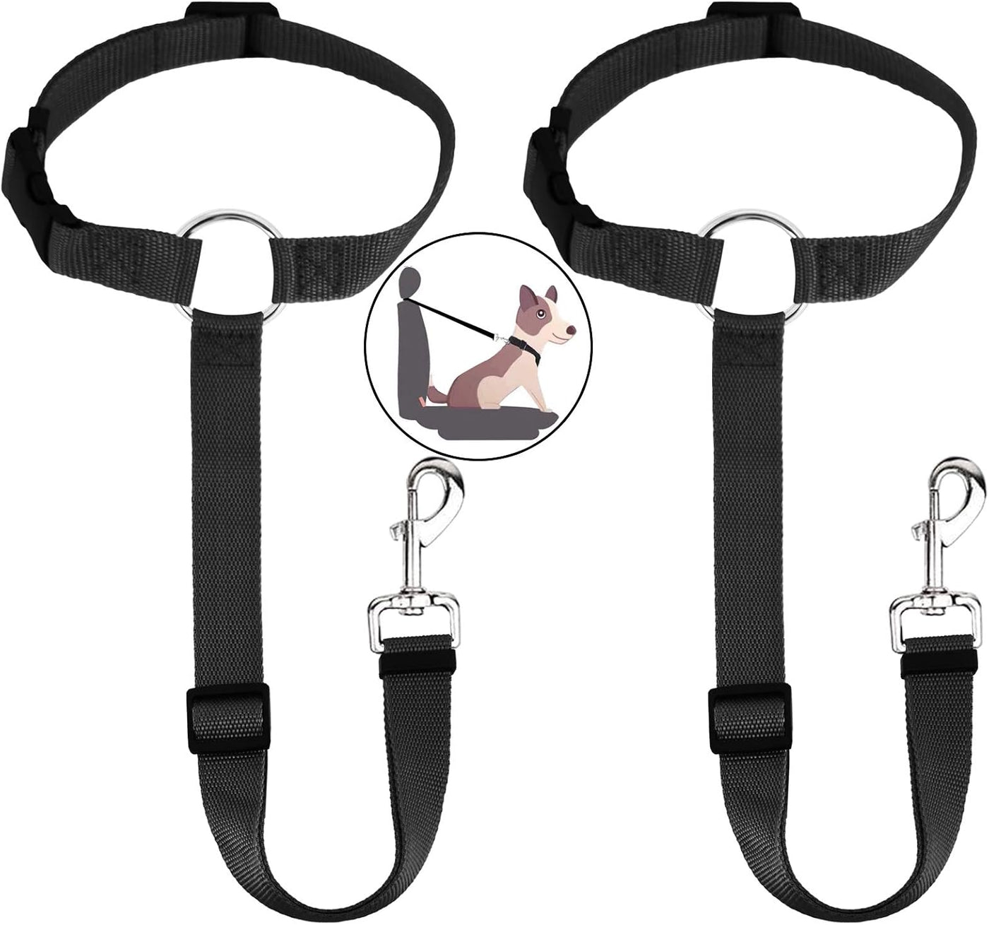 Belt Dog Car Headrest, 2 Pcs Anti-Loop Strap, Black