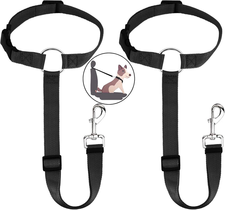 Belt Dog Car Headrest, 2 Pcs Anti-Loop Strap, Black