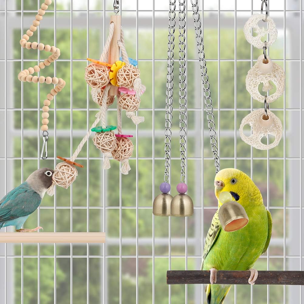 Bird Toys Parakeet Perch Bird Cage Coconut Hammock with Ladder Hanging Bell Chew Toy for Budgies Conure Cockatiels Love Birds Parrots