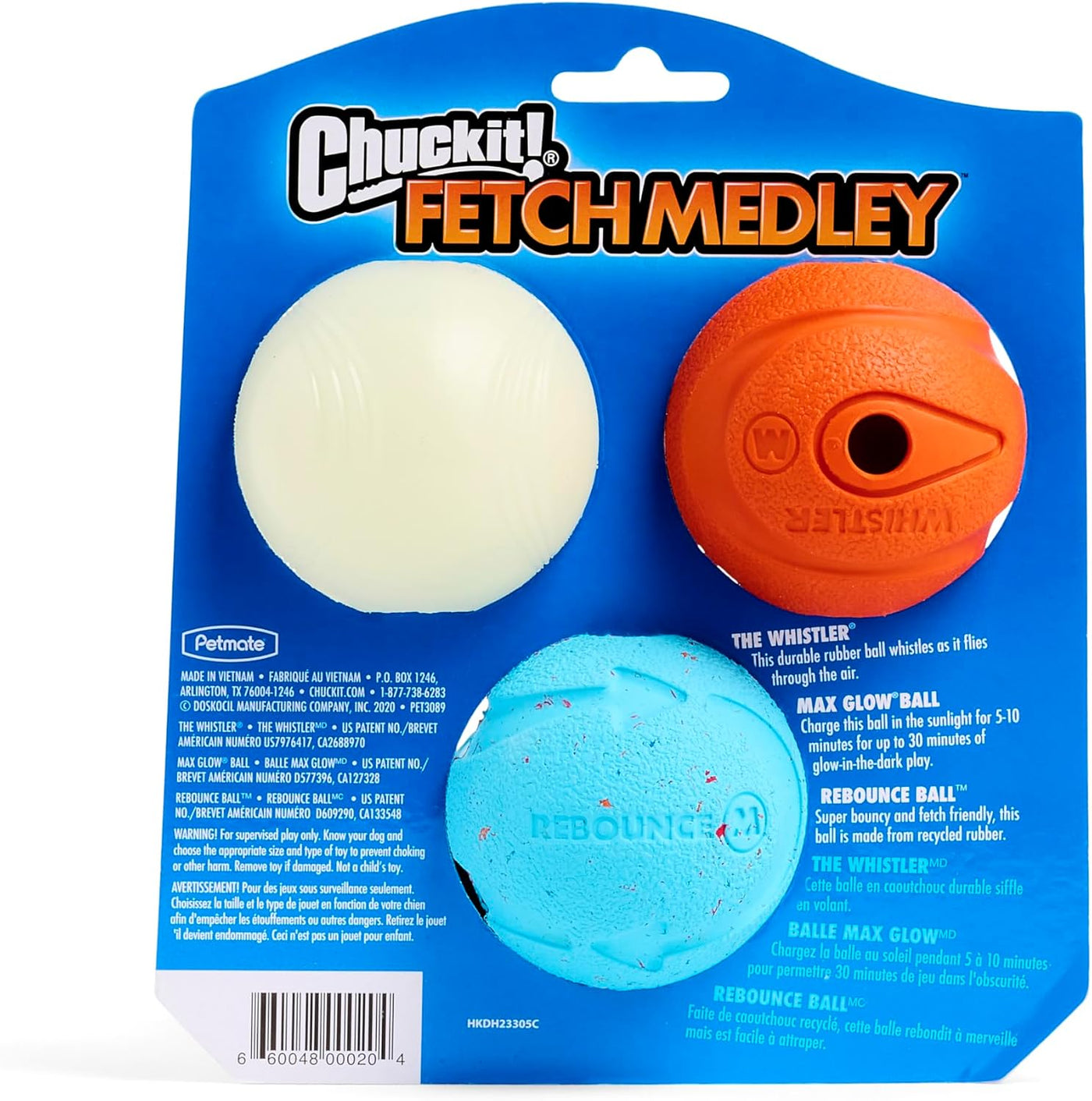 Chuckit! POPURRÍ Dog Toy 3-Pack Ball Whistle, Glow, Bounce Medium