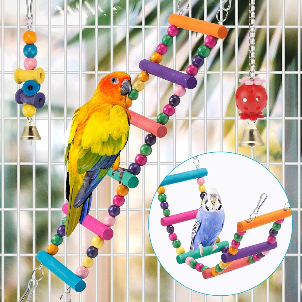 Standing Hanging Hammock Chew Toy Climbing Ladder Colorful Toys Suitable for Parakeet Cage Parakeet Cockatiel Minas Love Birds Finches