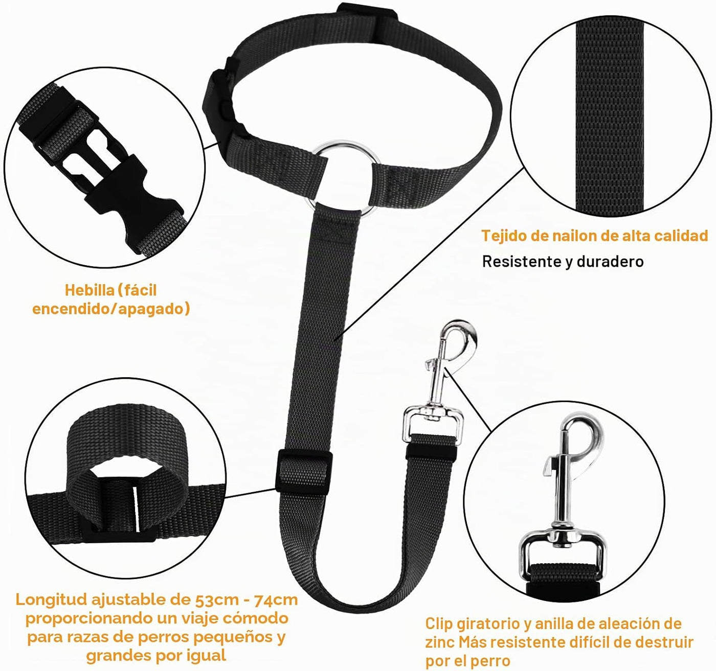 Belt Dog Car Headrest, 2 Pcs Anti-Loop Strap, Black