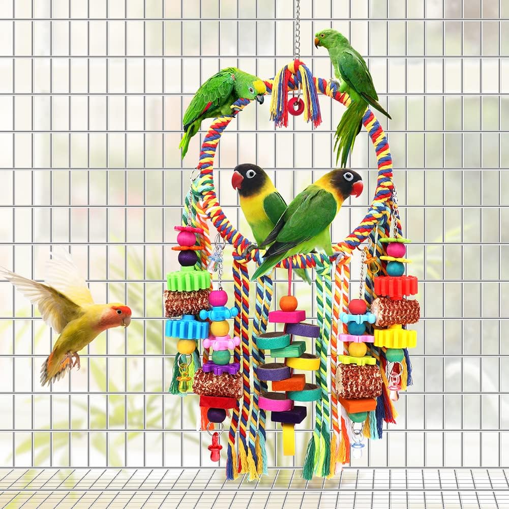 Rope Bird Toys, Corn Cob, Cardboard, Bagels, Wooden Blocks - Chew Toys for Budgies, Cockatiels, Conure, Lovebirds, Finches and Other Birds