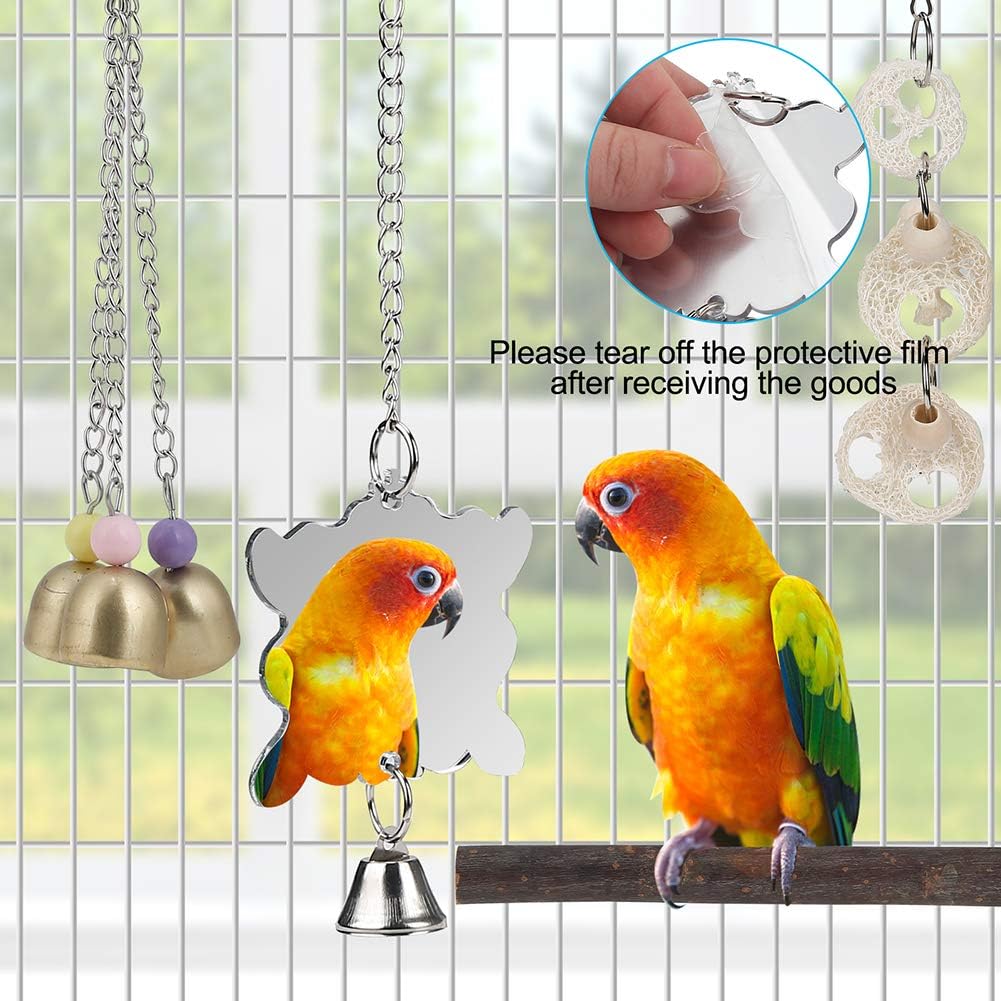 Bird Toys Parakeet Perch Bird Cage Coconut Hammock with Ladder Hanging Bell Chew Toy for Budgies Conure Cockatiels Love Birds Parrots