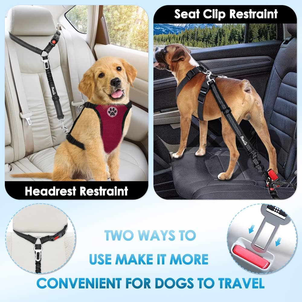 SlowTon Headrest for Dog, Dog Seat Belt for Car, Adjustable Safety Belt for Car, Safety Harness with Elastic Shock Absorber for Vehicles