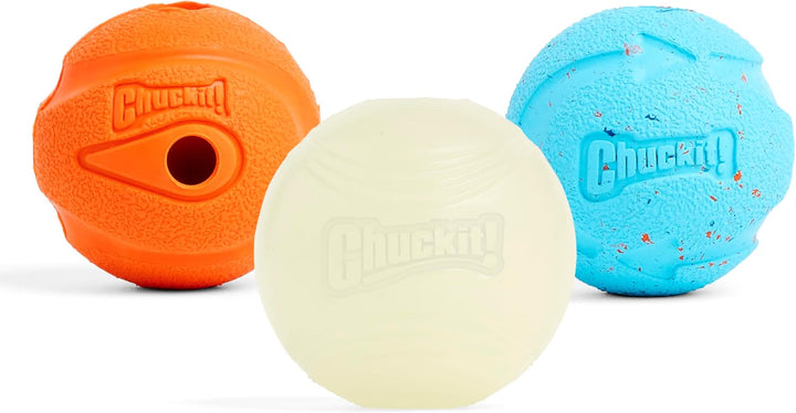 Chuckit! POPURRÍ Dog Toy 3-Pack Ball Whistle, Glow, Bounce Medium