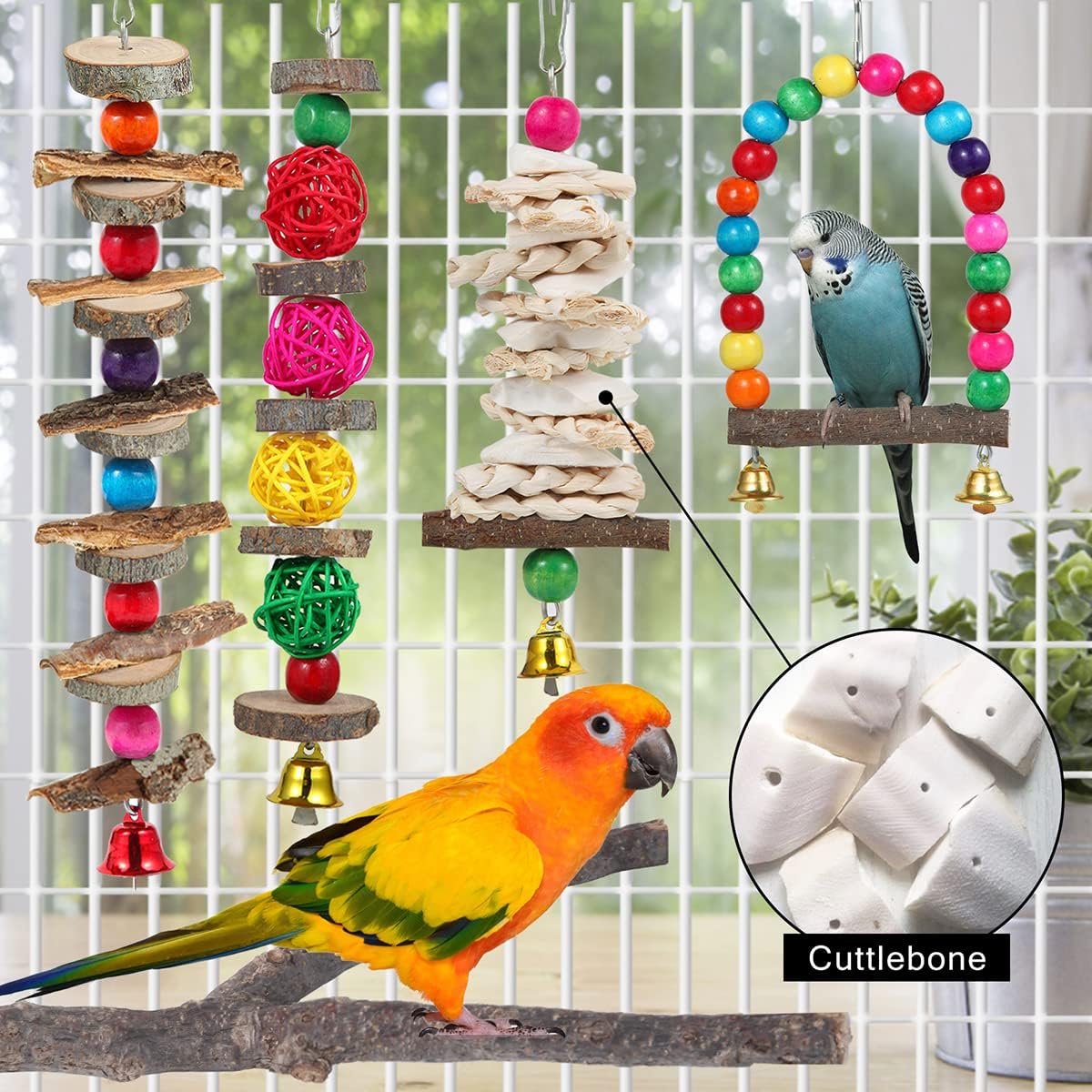 Bird Perch Toys Parakeet Toys 6 Pack Bird Cage Accessories Wooden Chew Toys Lovebird Parakeet and Other Small to Medium Size Birds