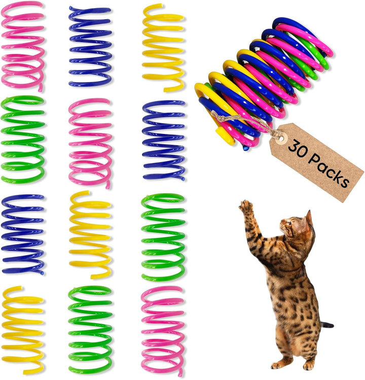 Cat Toys for Indoor Cats, 30 Pack Interactive Cat Toys, Durable Colorful Plastic Spiral Springs for Kitten Hunting, Banging and Biting, Cat Toys