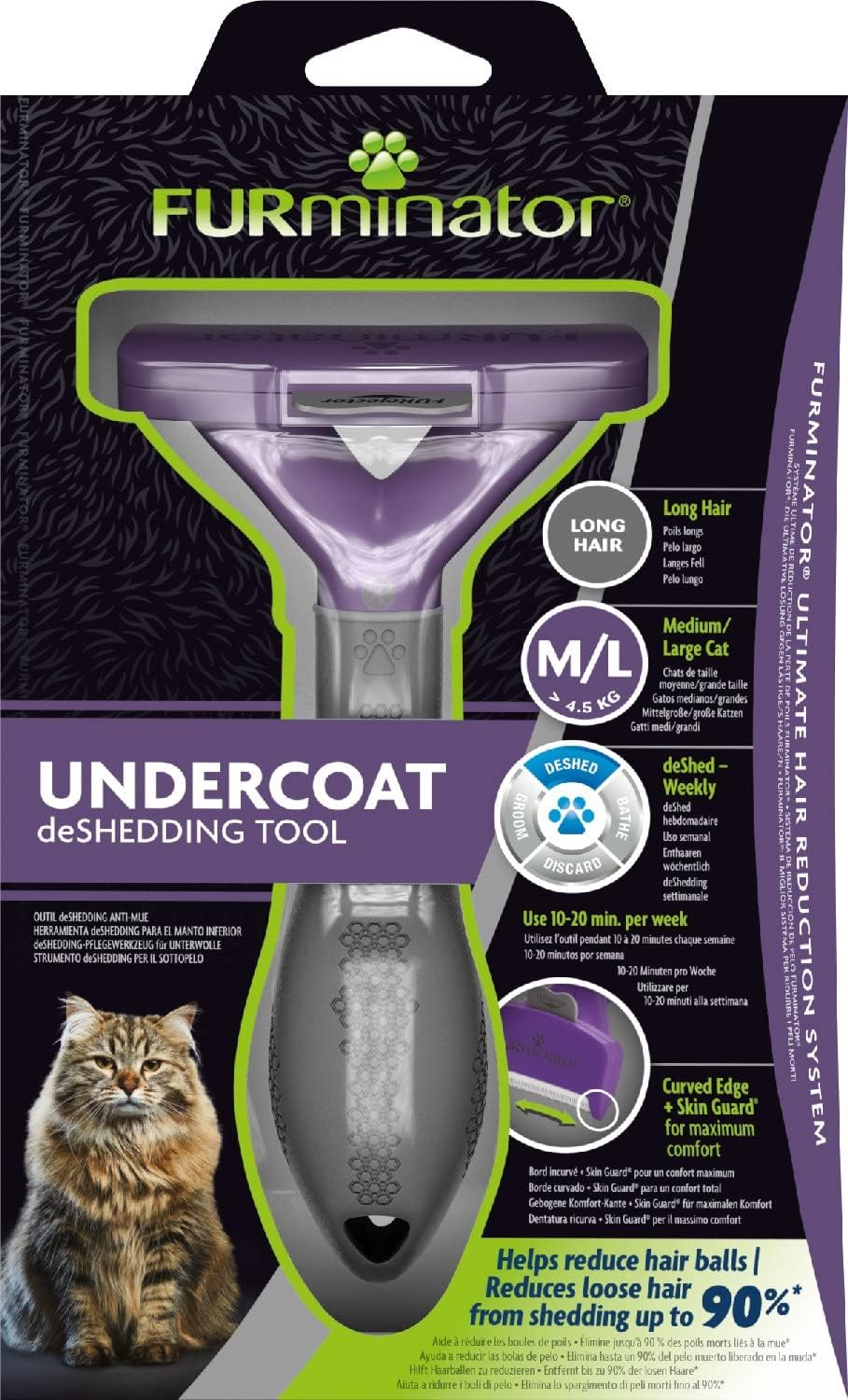FURminator DeShedding, Brush for Medium/Large Long Haired Cats, M/L