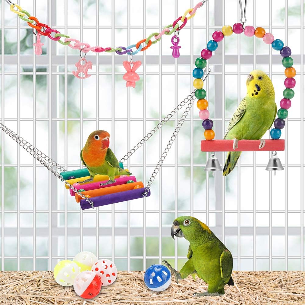 Standing Hanging Hammock Chew Toy Climbing Ladder Colorful Toys Suitable for Parakeet Cage Parakeet Cockatiel Minas Love Birds Finches