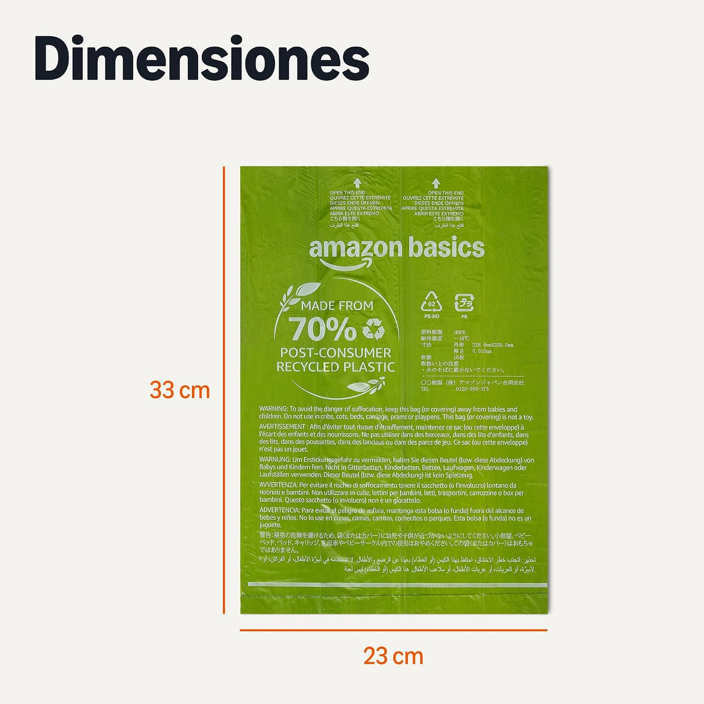 Amazon Basics Recycled Material Dog Waste Bags Without Dispenser Unscented 300 Bags (20 Packs of 15 Bags)