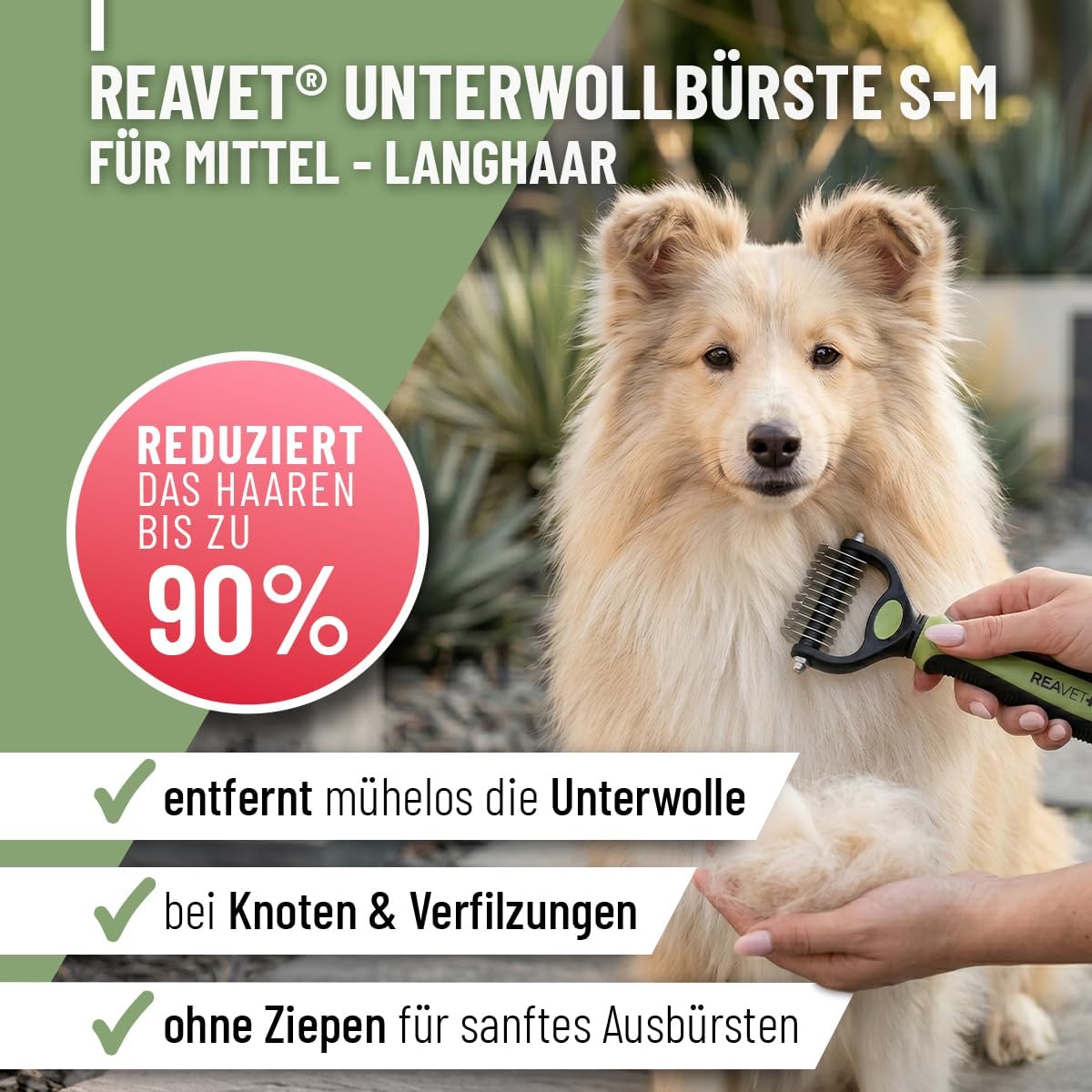 ReaVET Pet Brush for Dogs and Cats, Inner Layer with Massage Effect and Hair Protection
