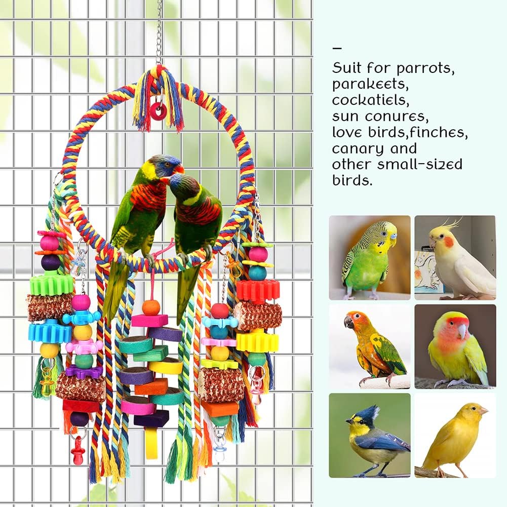 Rope Bird Toys, Corn Cob, Cardboard, Bagels, Wooden Blocks - Chew Toys for Budgies, Cockatiels, Conure, Lovebirds, Finches and Other Birds