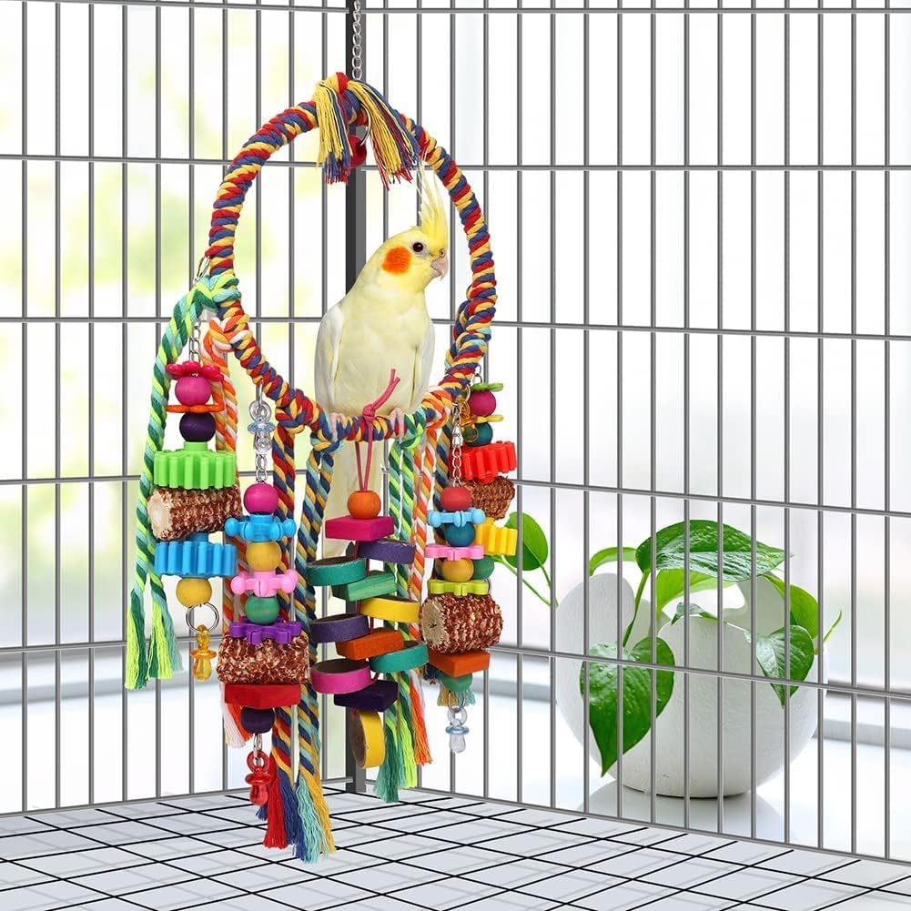 Rope Bird Toys, Corn Cob, Cardboard, Bagels, Wooden Blocks - Chew Toys for Budgies, Cockatiels, Conure, Lovebirds, Finches and Other Birds