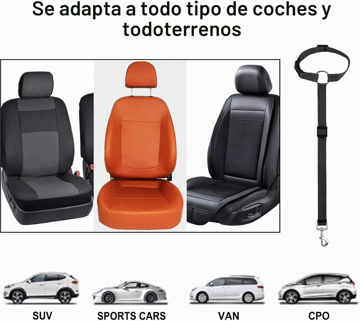 Belt Dog Car Headrest, 2 Pcs Anti-Loop Strap, Black