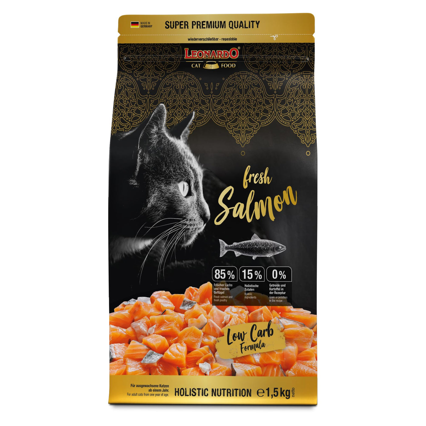 Leonardo Fresh Salmon [250g] Cat Food with 85% Fresh Meat | Complete for Adult Cats of All Breeds 1 Year Old (Pack of 2)