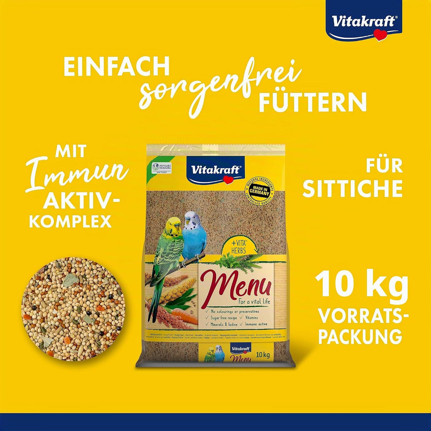 Vitakraft Menu 10 kg, main food for budgies, with vitamins, with active immune complex and herbs (1 x 10 kg)