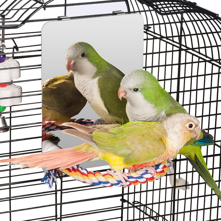 Colorday 7 Inch (18cm) Stainless Steel Bird Mirror with Rope Perch, bird Swing Toys, comfortable for Perch Grey African Parakeet Cockatiel Conure lovebir Finch canary