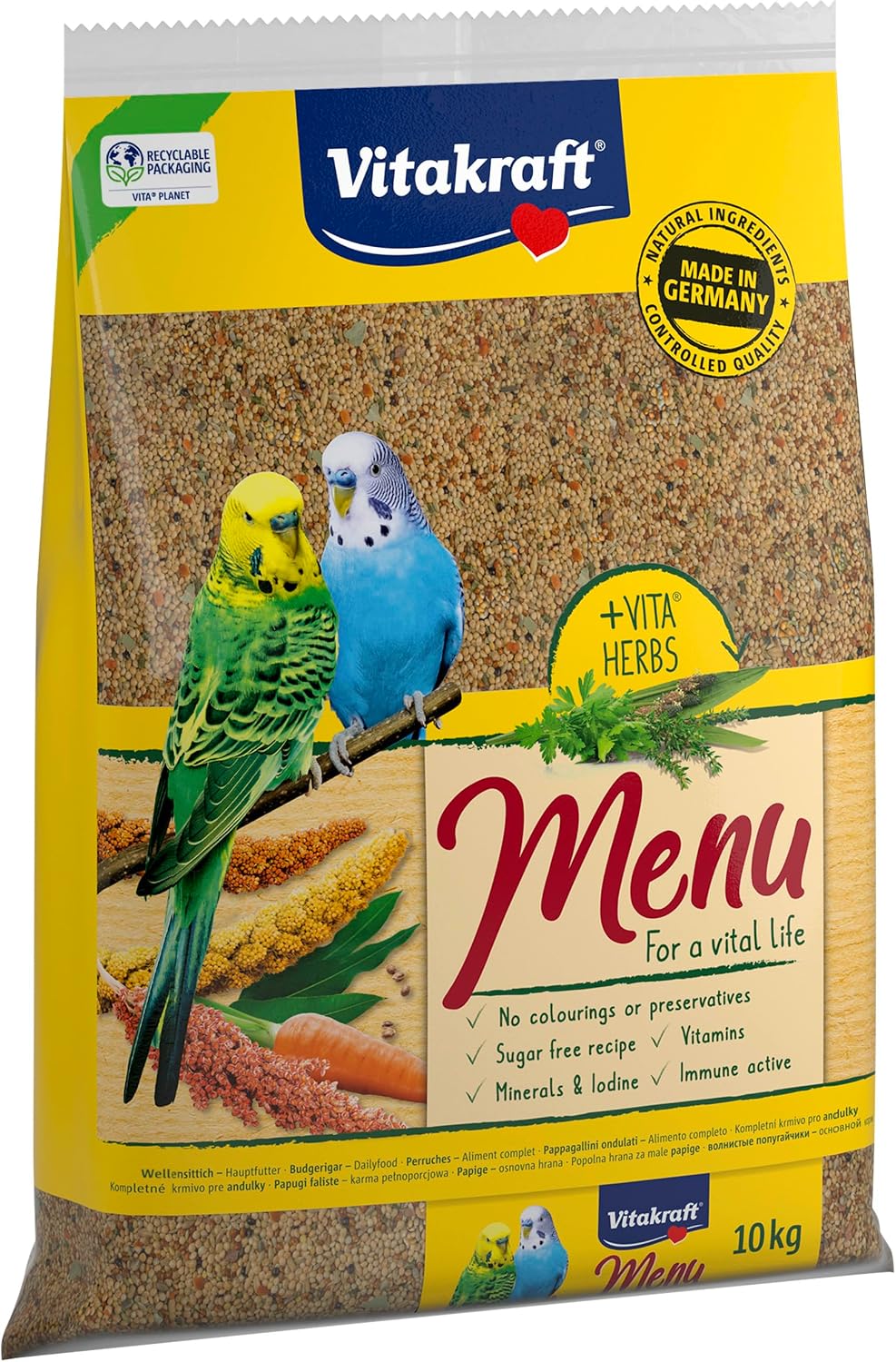 Vitakraft Menu 10 kg, main food for budgies, with vitamins, with active immune complex and herbs (1 x 10 kg)