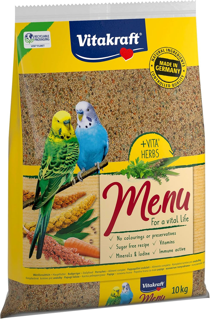 Vitakraft Menu 10 kg, main food for budgies, with vitamins, with active immune complex and herbs (1 x 10 kg)
