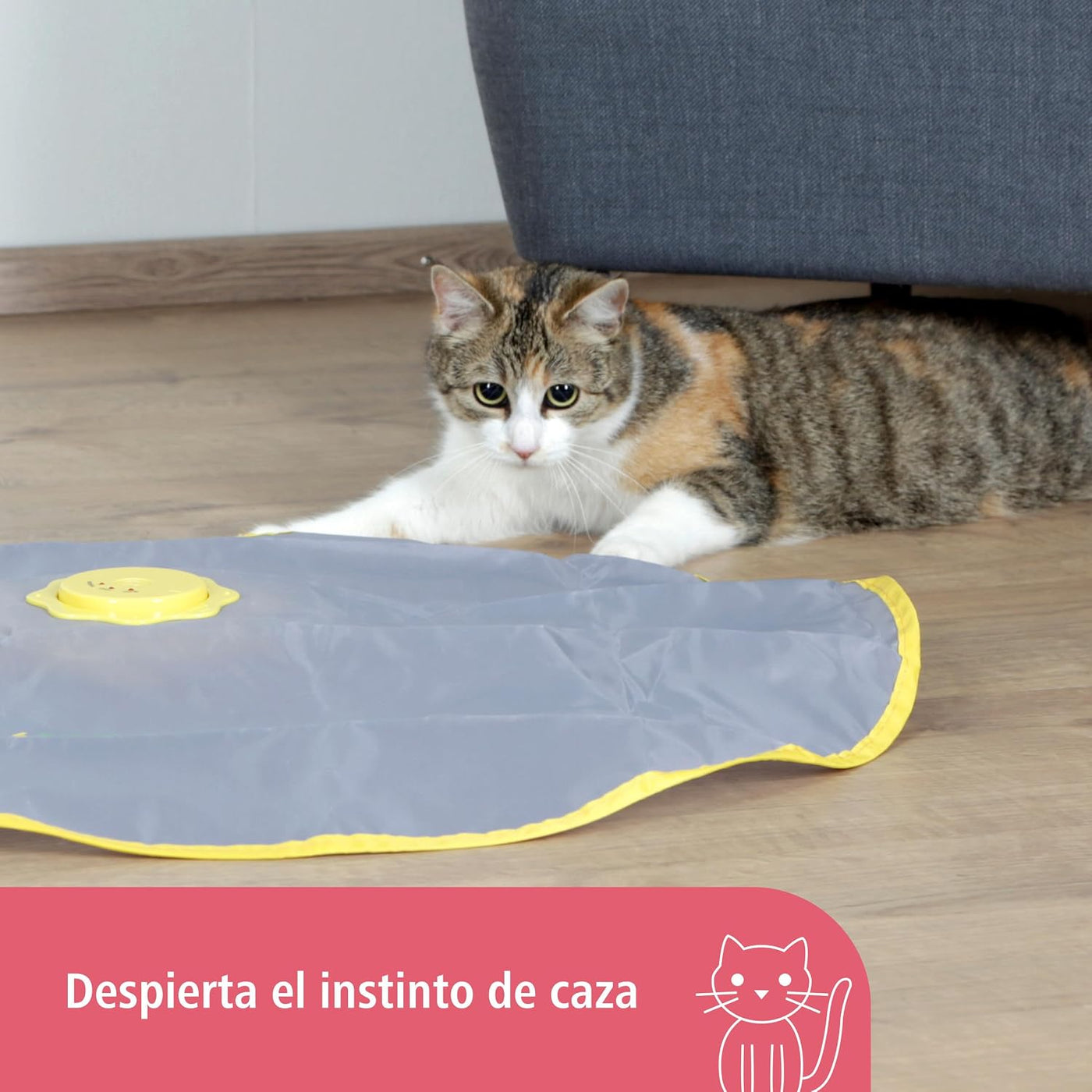 Kerbl Pet Brinquedos para gatos 2 em 1 Catch The Tail Feather, amarelo, cinzento, 70 x 53 x 5 cm, nylon, gatos, função de desligamento automático, antiderrapante