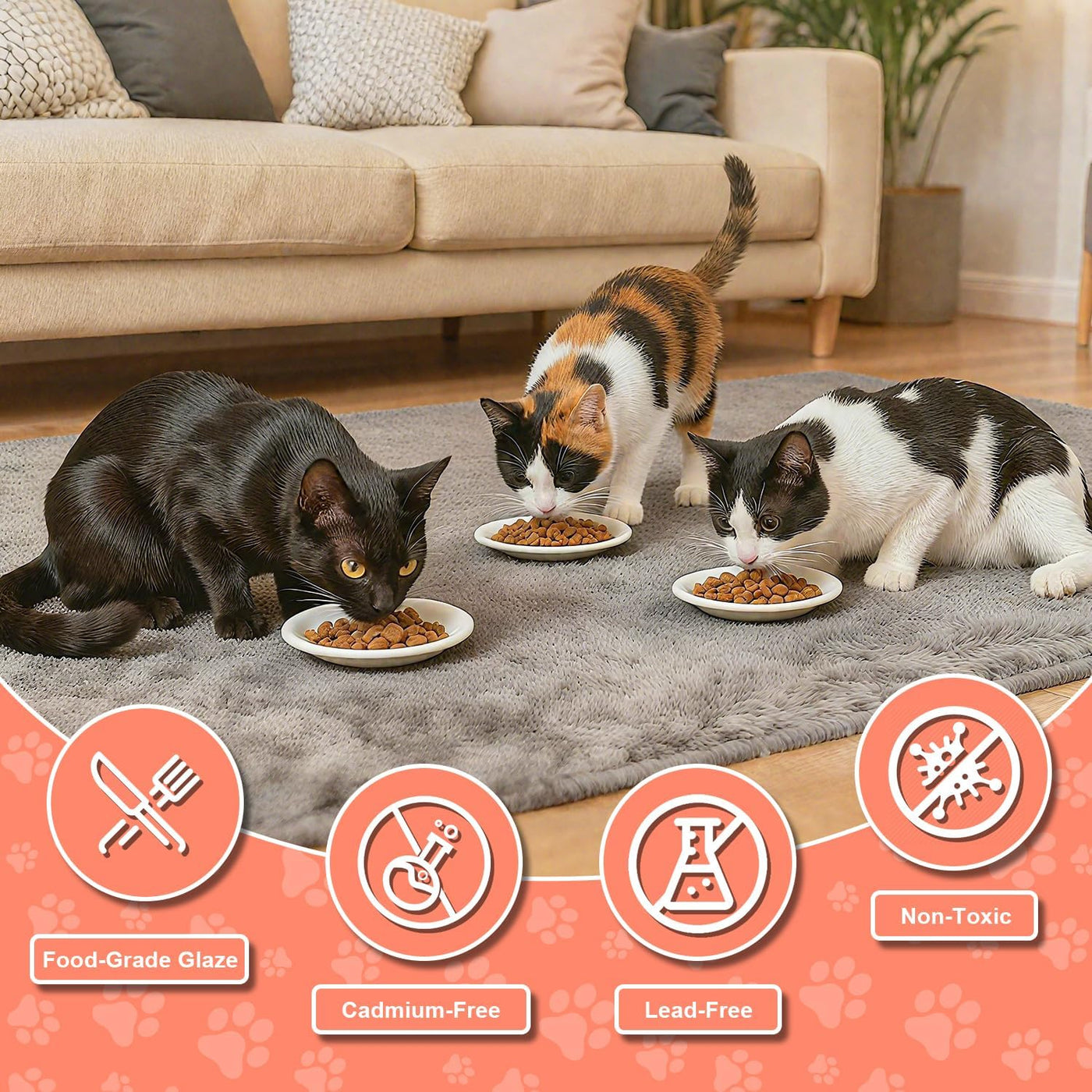 6 Pieces Cat Bowls, Ceramic Cat Feeder for Cats, Suitable for Kittens and Puppies